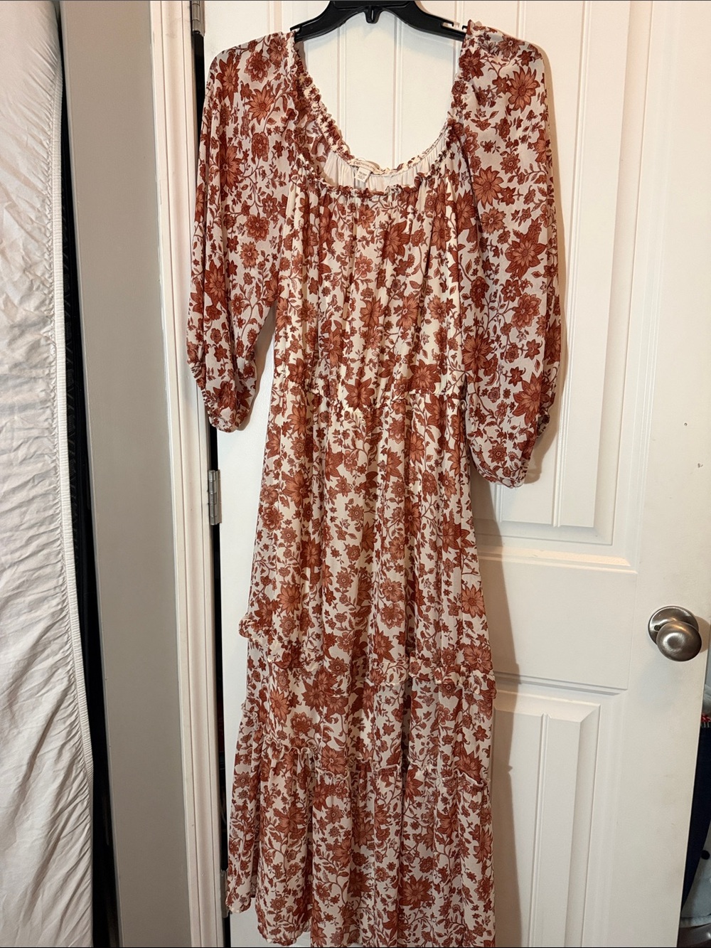 Cato Cream and Rust Floral Tiered Maxi Dress
